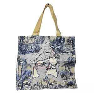 Christian Dior Parfums Around The World Straw Tote Bag Travel Print Vacation NWT
